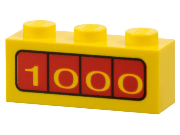 LEGO 3622pb006 - Steen 1 x 3 met '1000' op rode achtergrond patroon aan beide kanten