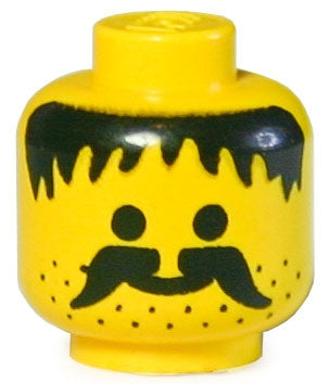 LEGO 3626apb04 - Minifigure, Head Moustache, Stubble and Messy Hair Black Pattern - Solid Stud