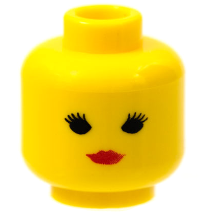 LEGO 3626p02 - Minifigure, Head Female with Black Eyes with Thin Eyelashes, Red Lips, Closed Mouth (Standard Woman) Pattern