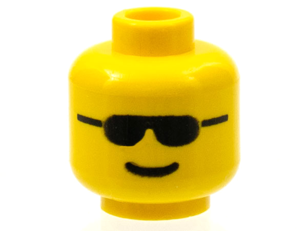 LEGO 3626p04 - Minifiguurhoofd met Zwarte Zonnebril en Standaard Grijns