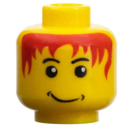 LEGO 3626pb0050 - Minifiguur hoofd met zwarte wenkbrauwen, rood warrig haar en scheve grijns met kuiltjes