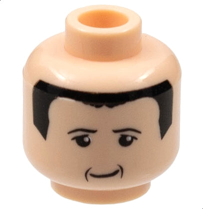 LEGO 3626pb0262 - Minifiguur hoofd zwart met dunne wenkbrauwen, bovenste oogleden, kaaklijnen en haar, scheve grijns patroon