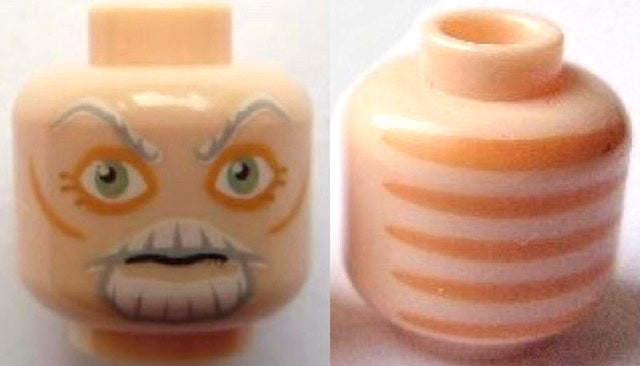 LEGO 3626pb0622 Minifigure Head, Alien SW Cerean, with light bluish gray eyebrows, green eyes, moustache, goatee, & skin folds pattern on back.