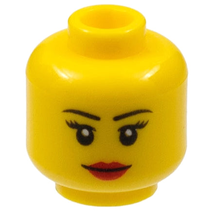 LEGO 3626pb0629 - Minifiguur hoofd vrouw met dunne zwarte wenkbrauwen, wimpers, rode lippen en grijns