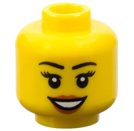 LEGO 3626pb0633 - Minifigure, Head Female Black Eyebrows and Eyelashes, Dark Orange Lips, Open Mouth Smile with Teeth Pattern
