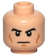 LEGO 3626pb0704 - Minifigure, Head Black Angled Eyebrows, Medium Nougat Cheek Lines and Chin Dimple, Stern Pattern