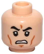 LEGO 3626pb0817 - Minifigure, Head Black Eyebrows, Upper Eyelids, Medium Nougat Cheek Lines and Chin Dimple, Open Mouth Scowl with Teeth Pattern