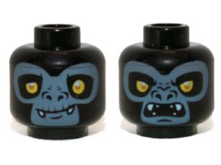 LEGO 3626pb0970 - Minifigure, Head Dual Sided Alien Chima Gorilla with Yellow Eyes, Fangs and Sand Blue Face, Closed Mouth / Open Mouth Pattern (Gorzan)