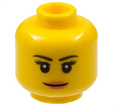 LEGO 3626pb1211 - Minifigure, Head Female Black Thin Eyebrows, Eyelashes, Nougat Lips, Grin Pattern
