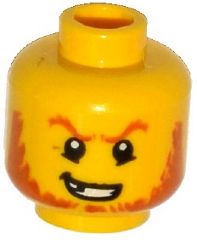 LEGO 3626pb1291 - Minifigure, Head Dark Orange Eyebrows and Beard, Broken Tooth, Determined Grin, Pupils Pattern