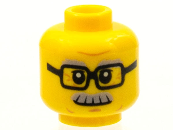 LEGO 3626pb1566 - Minifigure, Head Light Bluish Gray Bushy Eyebrows and Moustache, Black Glasses, Medium Nougat Chin Dimple and Wrinkles, Slight Grin Pattern
