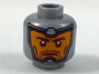 LEGO 3626pb1956 - Minifiguurhoofd Balaclava, Oranje Gezicht, Donkerrode Wenkbrauwen, Lijntjes op Wangen en Stoppelbaard Patroon