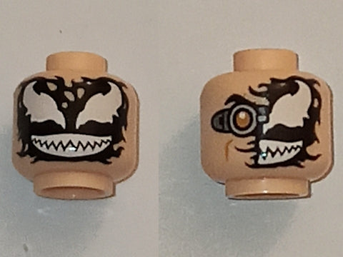 LEGO 3626pb3566 - Minifiguur, Hoofd Dubbelzijdig Alien, Gedeeltelijke Venom Vlek, Zilveren Goggle Rechts / Volledig Zwart Venom met Witte Ogen en Tanden Patroon