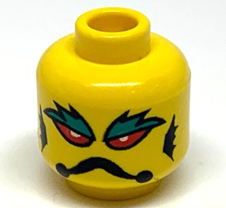 Yellow LEGO minifigure head (3626px113) with red eyes, white pupils, dark turquoise eyebrows, black frown, and gills.