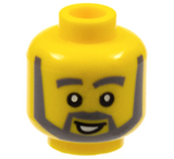 Yellow LEGO minifigure head with dark bluish gray thick eyebrows, angular beard, sideburns, and a lopsided open mouth smile.
