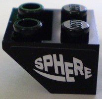 LEGO 3660pb009 - Helling, omgekeerd 45 2 x 2 met platte onderkant pin met wit 'SPHERE' patroon (sticker) - Set 8898
