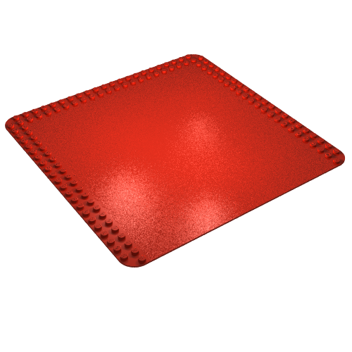 Red LEGO baseplate 24x24 with rounded corners and studs on all four edges, set number 367.