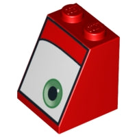 LEGO 3678bpb032R - Slope 65 2 x 2 x 2 with Bottom Tube with Green Eye on Wide White Background Pattern Model Right Side