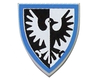 LEGO 3846px9 - Minifigure, Driehoekig kort schild met zwart-witte valk met blauwe randpatroon