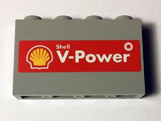 LEGO 14718pb003 - Paneel 1 x 4 x 2 met zijsteunen - Holle studs met Shell-logo en 'Shell V-Power' op rode achtergrond (Sticker) - Set 40194
