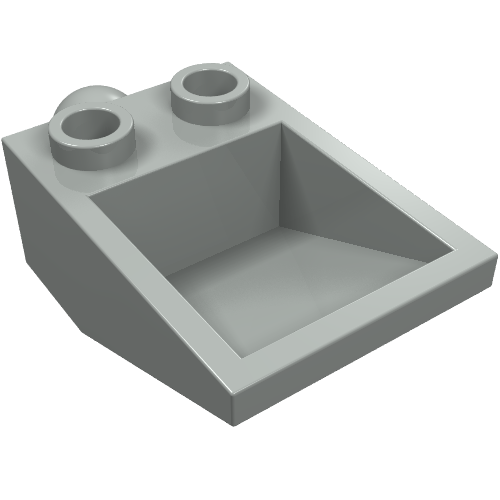 Grey LEGO inverted 33 degree slope 3x2 piece with two studs and one tow ball.