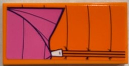 LEGO 2x4 orange tile with a dark pink sleeping bag pattern being unzipped, revealing an orange interior with lines and arrows.