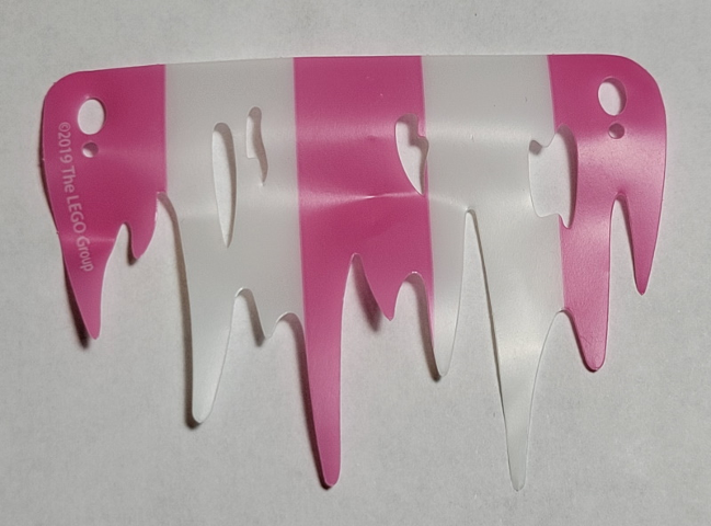 LEGO 41375pls01b ragged sail part with 3 dark pink and 2 white stripes, dripping bottom edge, and two top holes.