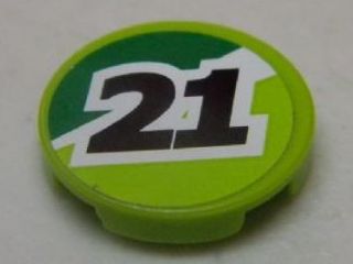 LEGO 4150pb155 - Tile, Round 2 x 2 with Black '21' on Green and  Background Pattern (Sticker) - Set 8896