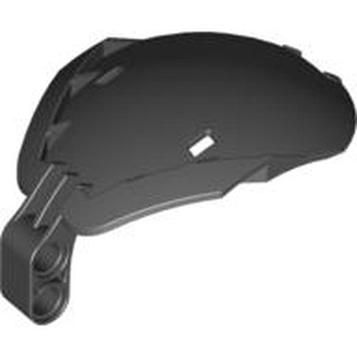 Dark gray LEGO Bionicle Bohrok Windscreen 4 x 5 x 7 piece with a curved top and Technic pin holes on the left side.