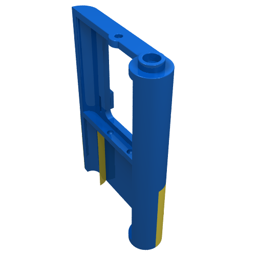 Blue LEGO 4181p01 Train Door 1 x 4 x 5 Left, with thin support and yellow pattern on the bottom half.