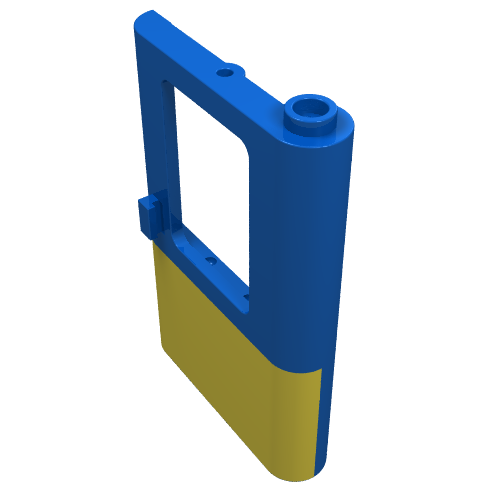 LEGO 4182p01 blue 1x4x5 train door with a thin support and a yellow bottom half pattern.