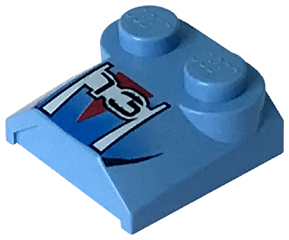 LEGO 41855pb02 - Helling, gebogen 2 x 2 x 2/3 met 2 studs en gebogen zijkanten, lip einde met gestileerd nummer 73 op rood driehoek patroon