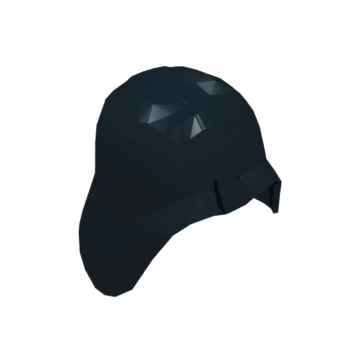 Dark grey, low-poly LEGO Technic Darth Vader helmet accessory, rendered from a three-quarter view on a white background.