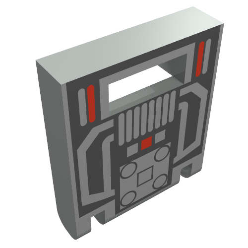Gray LEGO Container Box 2x2x2 Door with Slot, featuring a black, dark gray, and red M:Tron pattern.