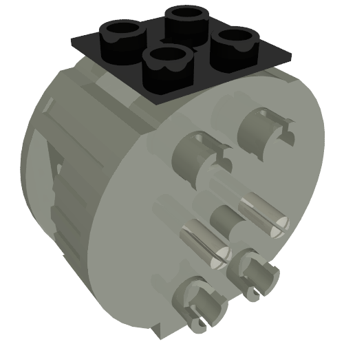 Grey LEGO 4352 Electric 4.5V 3 C-Cell Battery Box with a 2x4 black stud plate on top and connection ports on the front.
