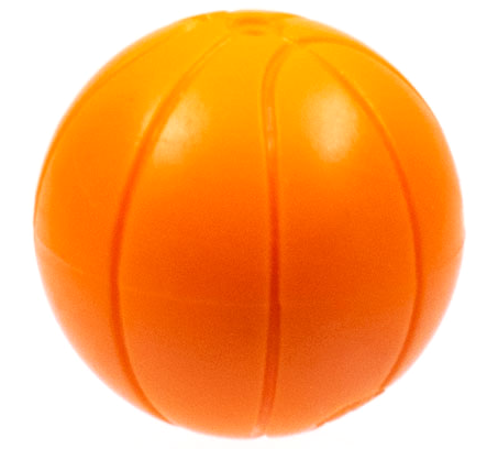 A solid orange LEGO ball with embossed lines resembling a basketball, on a white background.