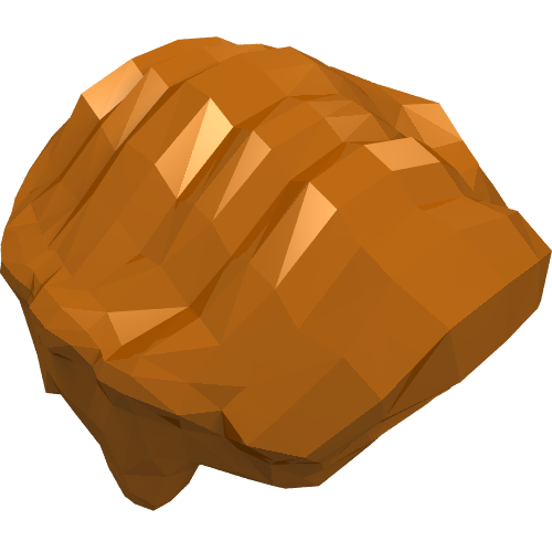 Orange-brown LEGO Minifigure Wavy Hair (43751) part, depicted with a low-poly, faceted texture.