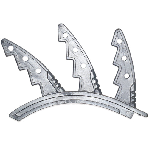 Gray LEGO Bionicle Rahkshi back blade (44145) with three jagged, flat fins on a curved base.