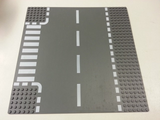 LEGO 44341px2 32x32 gray road baseplate showing a 6-stud T-intersection with white dashed lines and crosswalk.