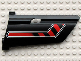Black LEGO Technic Panel Fairing #20 Large Long with a red, white, and diagonal stripe pattern.