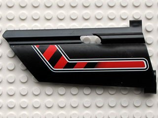 LEGO 44351pb010 - Technic, Panel Fairing #21 Large Long, Small Hole, Side B with Red /  Diagonal Stripe Bent Pattern (Sticker) - Set 8285