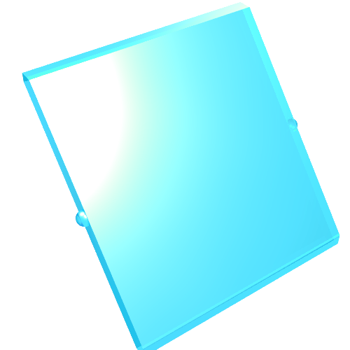 Light blue translucent LEGO 4x4x3 roof window glass with small clear connection points.