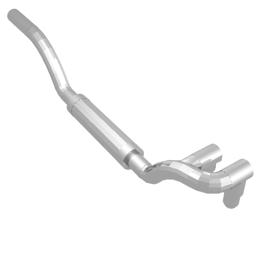 Light grey LEGO 4467 vehicle exhaust pipe with a twin outlet, muffler, and a long curved inlet.