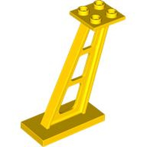 Yellow LEGO 4476b Support 2 x 4 x 5 Stanchion Inclined with 5mm wide posts, a 2x4 stud top, and a 2x4 base.