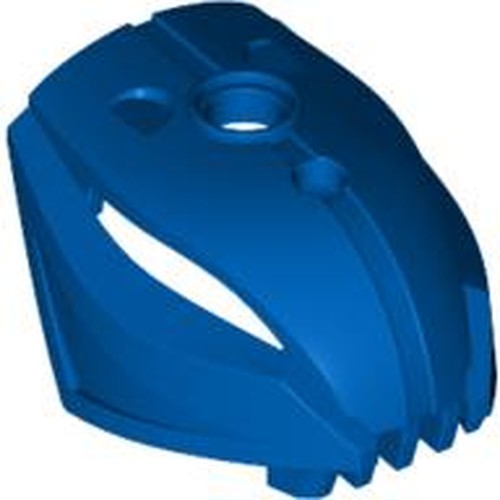 Blue LEGO Bionicle Rahkshi head piece with an elongated design, side opening, and top connection points.