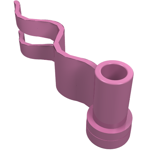 Pink LEGO 4495a Flag 4 x 1 Wave Left with a wavy edge, a clip-like left end, and a cylindrical stud base.