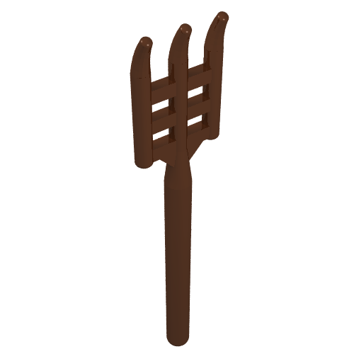 Brown LEGO minifigure utensil pitchfork with a handle and round end, part number 4496.
