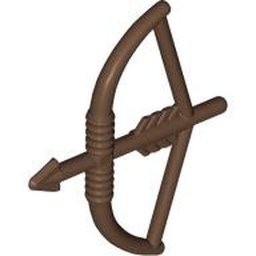 Brown LEGO minifigure weapon: longbow with an arrow nocked, ready to fire.