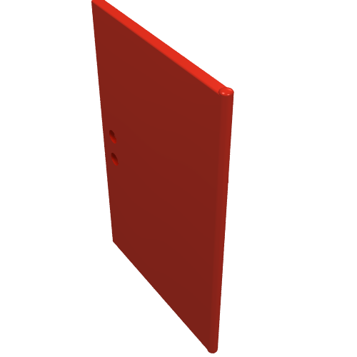 Red LEGO 4535 Container Cupboard 2x3x4 Door, angled view, showing two pinholes on the side.