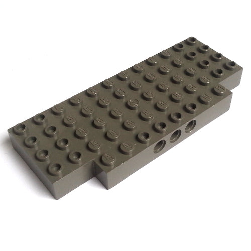 Dark gray LEGO 45403 brick, Modified 5 x 12 with 1 x 2 cutouts and 3 holes on side.